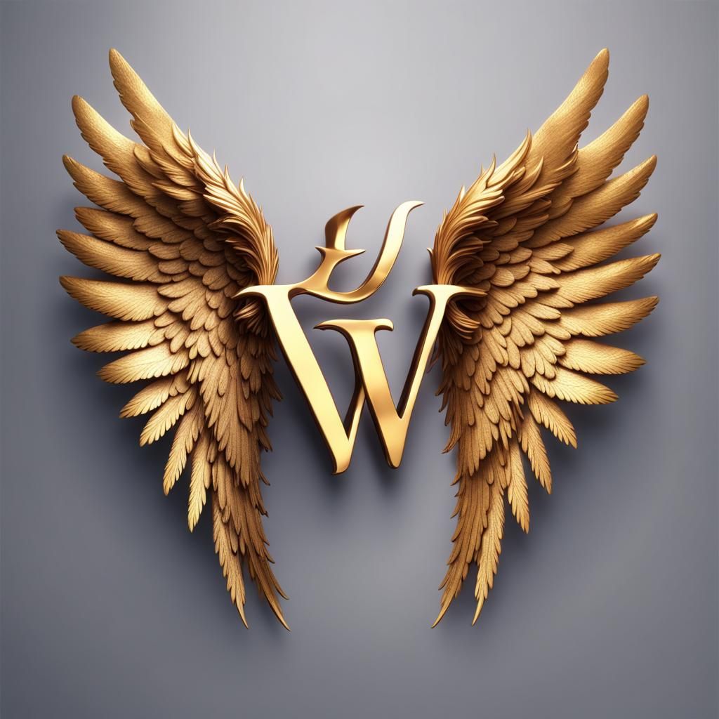 Golden Angel Wings Love Text in Detailed Matte Painting