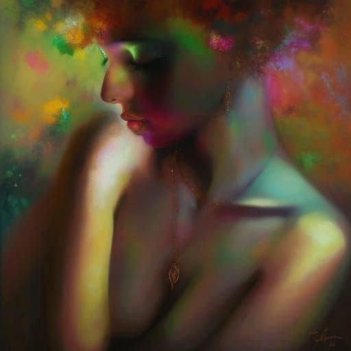 Ethereal Mystic: Alcohol Ink Portrait with Rose Crown