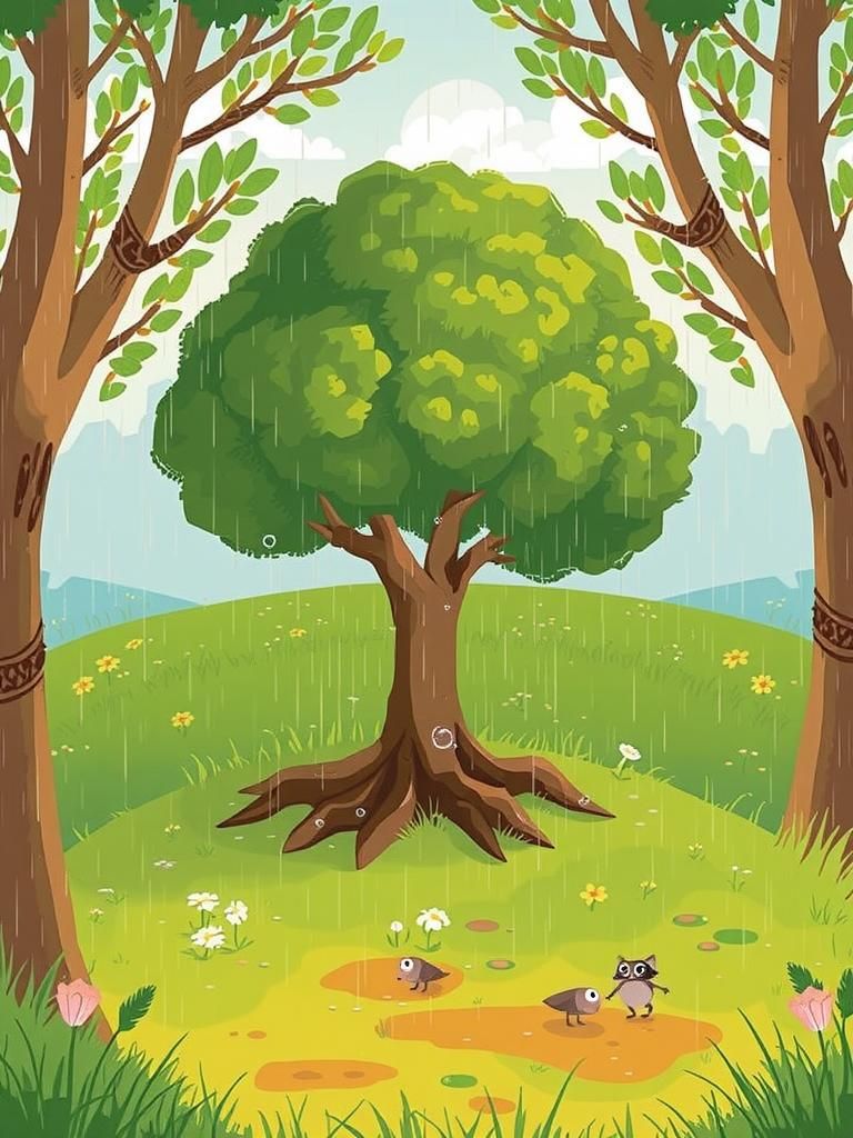 Seedling Emerges in Gentle Rain: Botanical Art