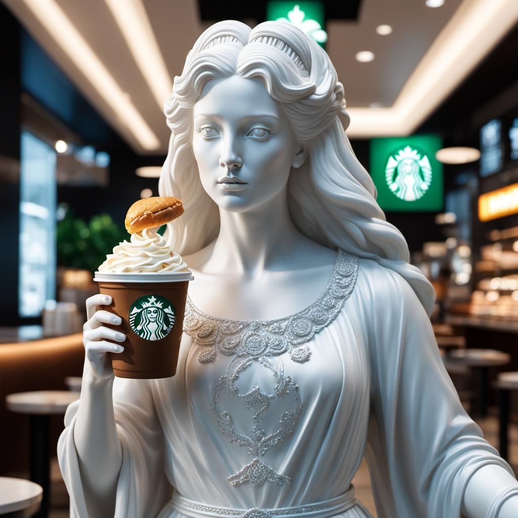 Eris at McDonalds: 3D Marble Statue with Coffee