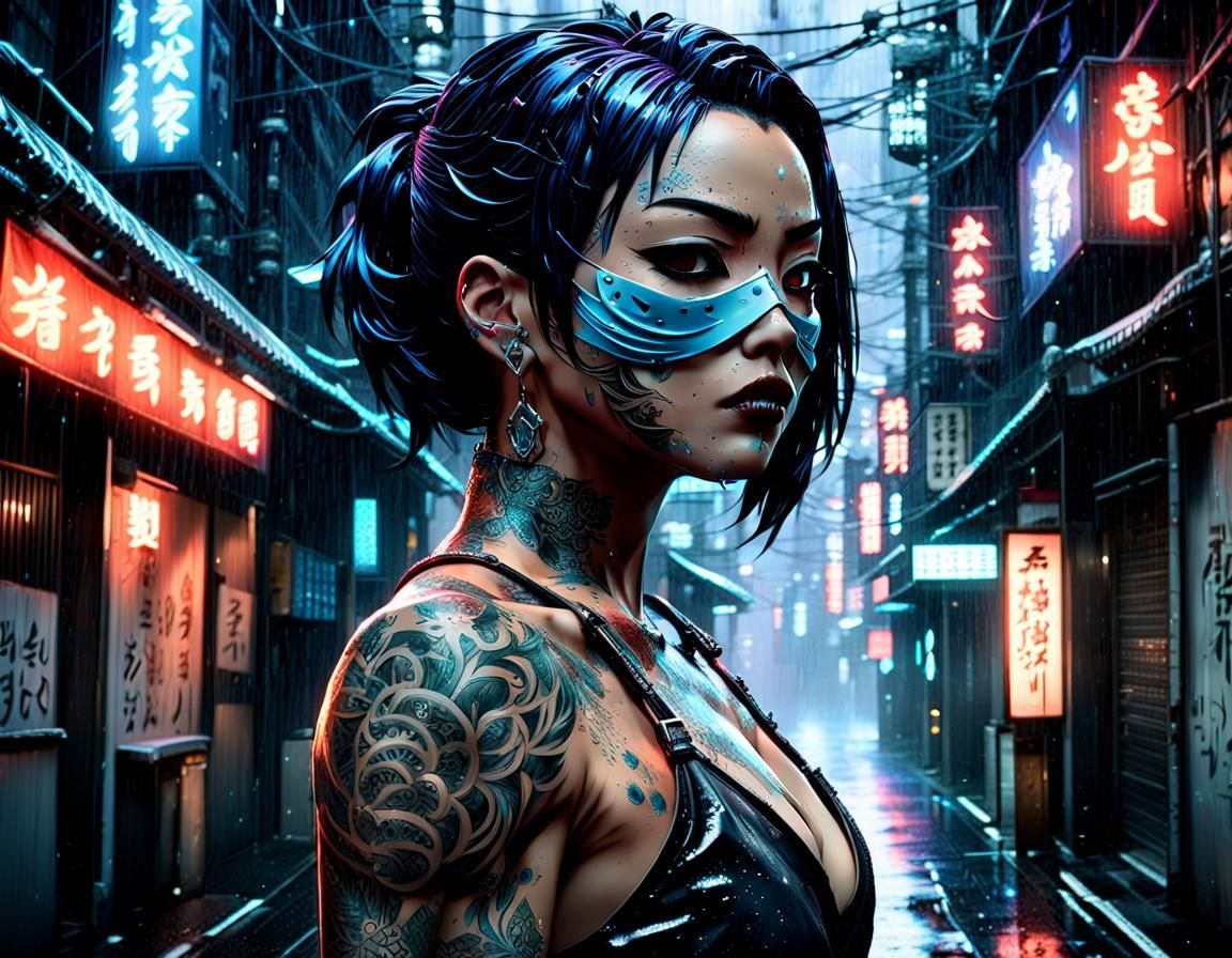 Steel-Masked Yakuza Girl in Manga Anime Style