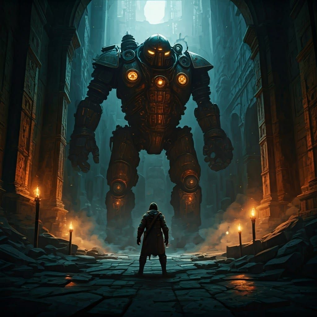 Ethereal Ruin Guardians in Steampunk Fantasy