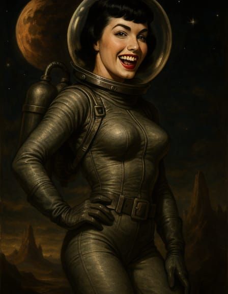Vintage Pin-Up Goddess in 1950s Space Suit