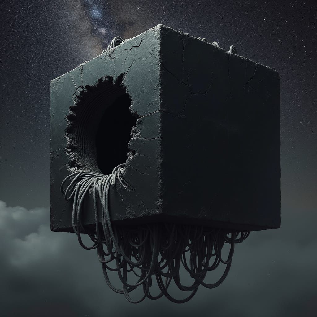 Colossal Black Cube in Starry Expanse