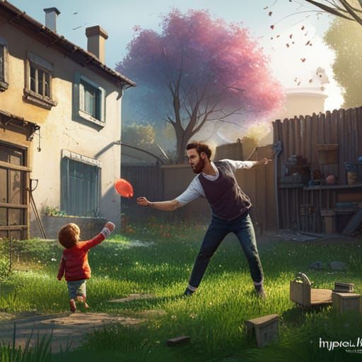 Charming Father-Child Game in Watercolor Storybook Style
