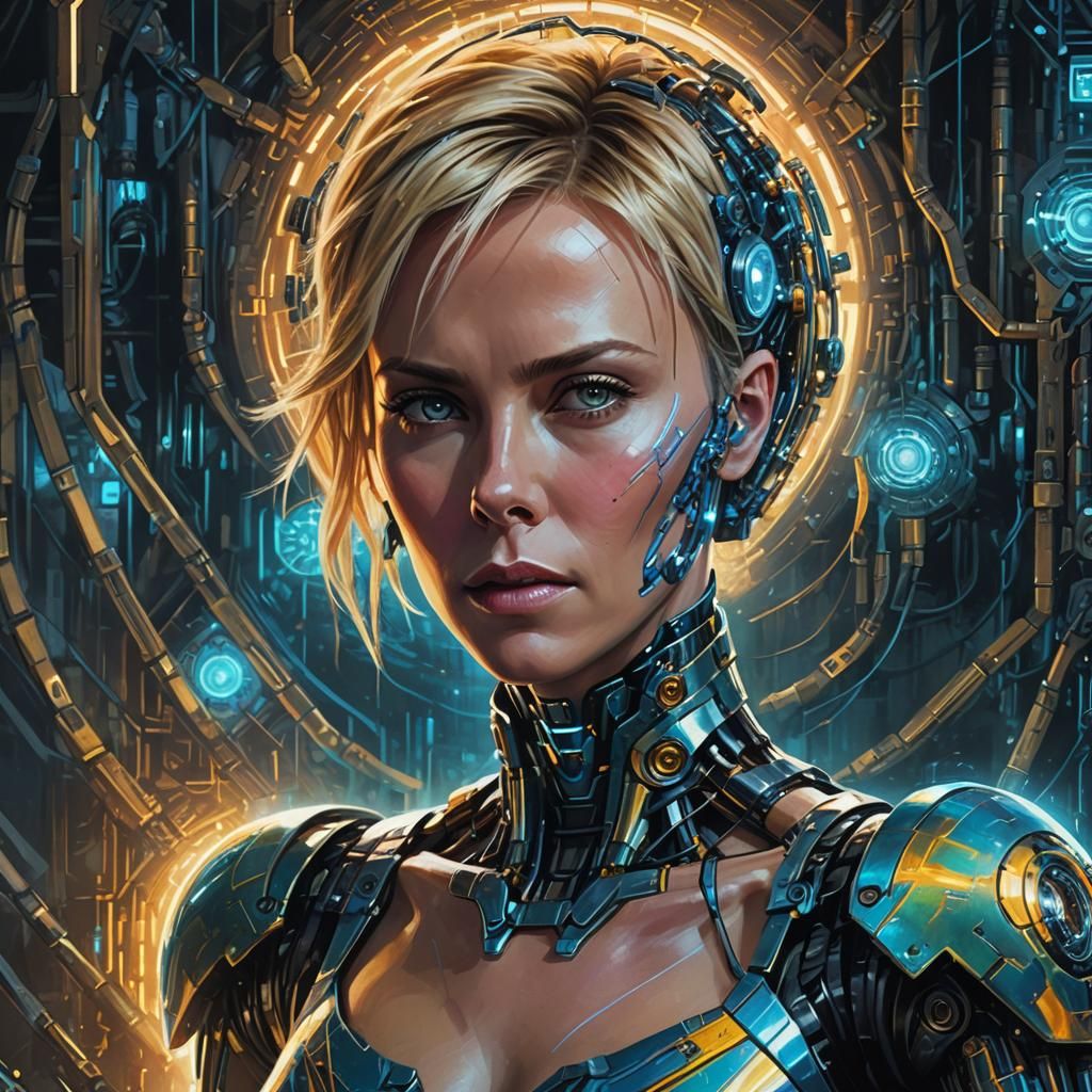 Charlize Theron Operates Robot in Mystical Chamber