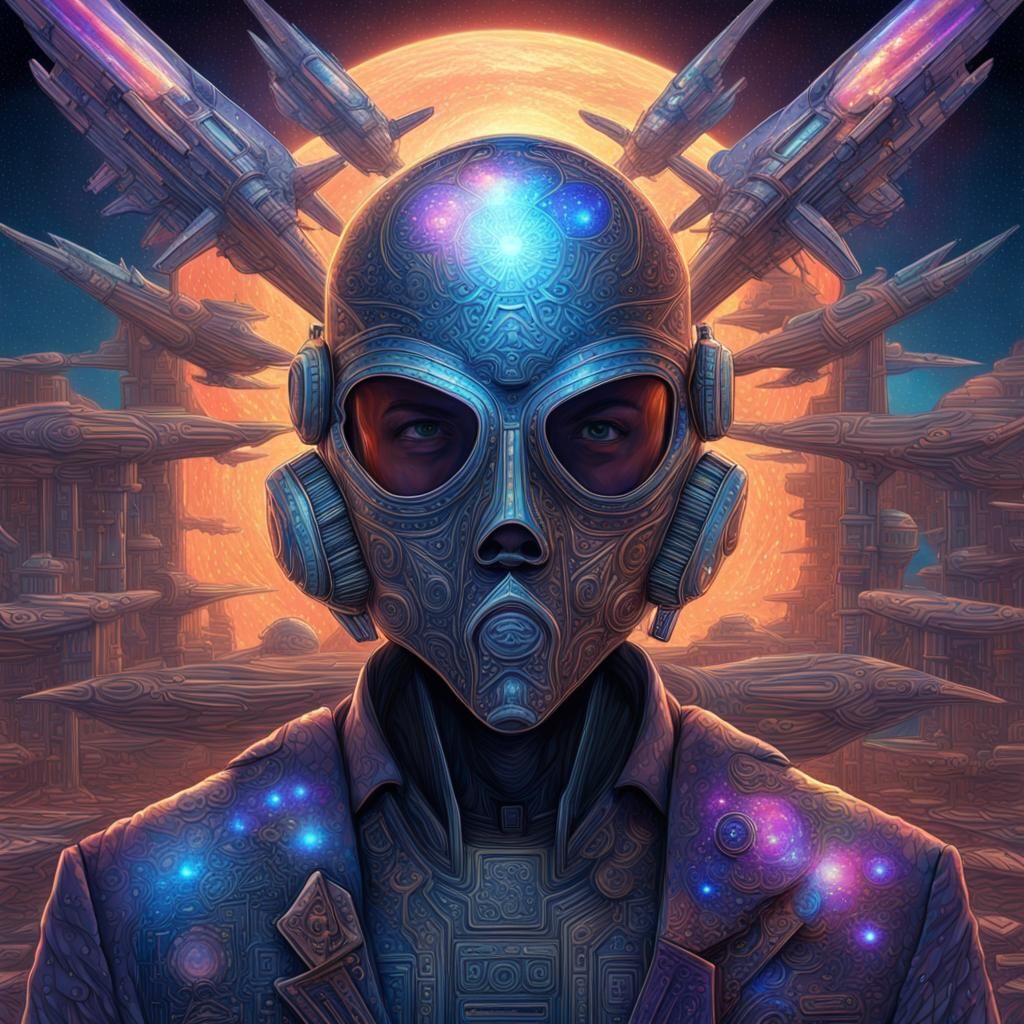 Cosmic Masters of War: Holographic Astral Illustration