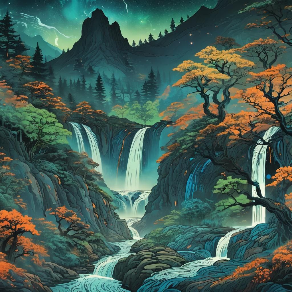 Fractal Mountain Valley in Abstract Expressionist Style