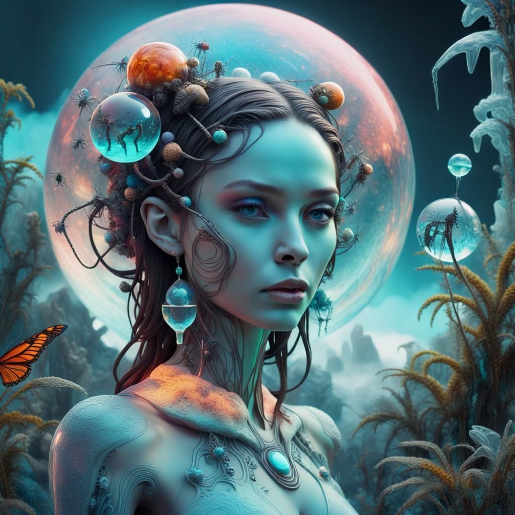 Humanoid Woman on Alien Planet in Double Exposure