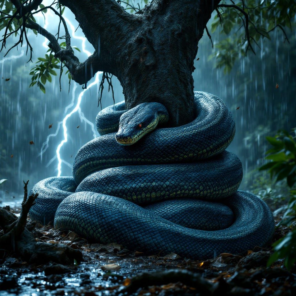 Colossal Python in Lightning Storm Cinematic Scene