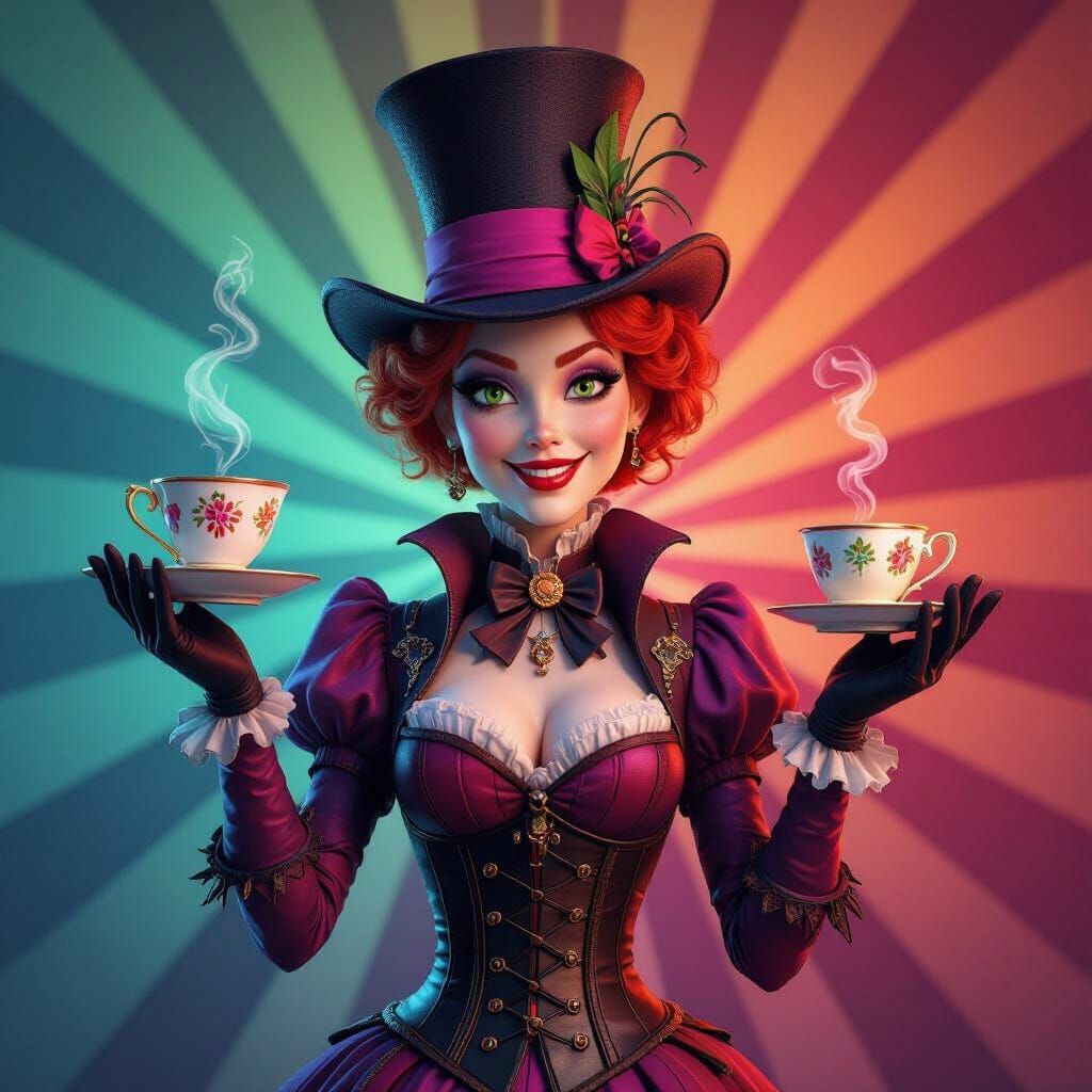 Cyberpunk Female Mad Hatter with Floating Teacup