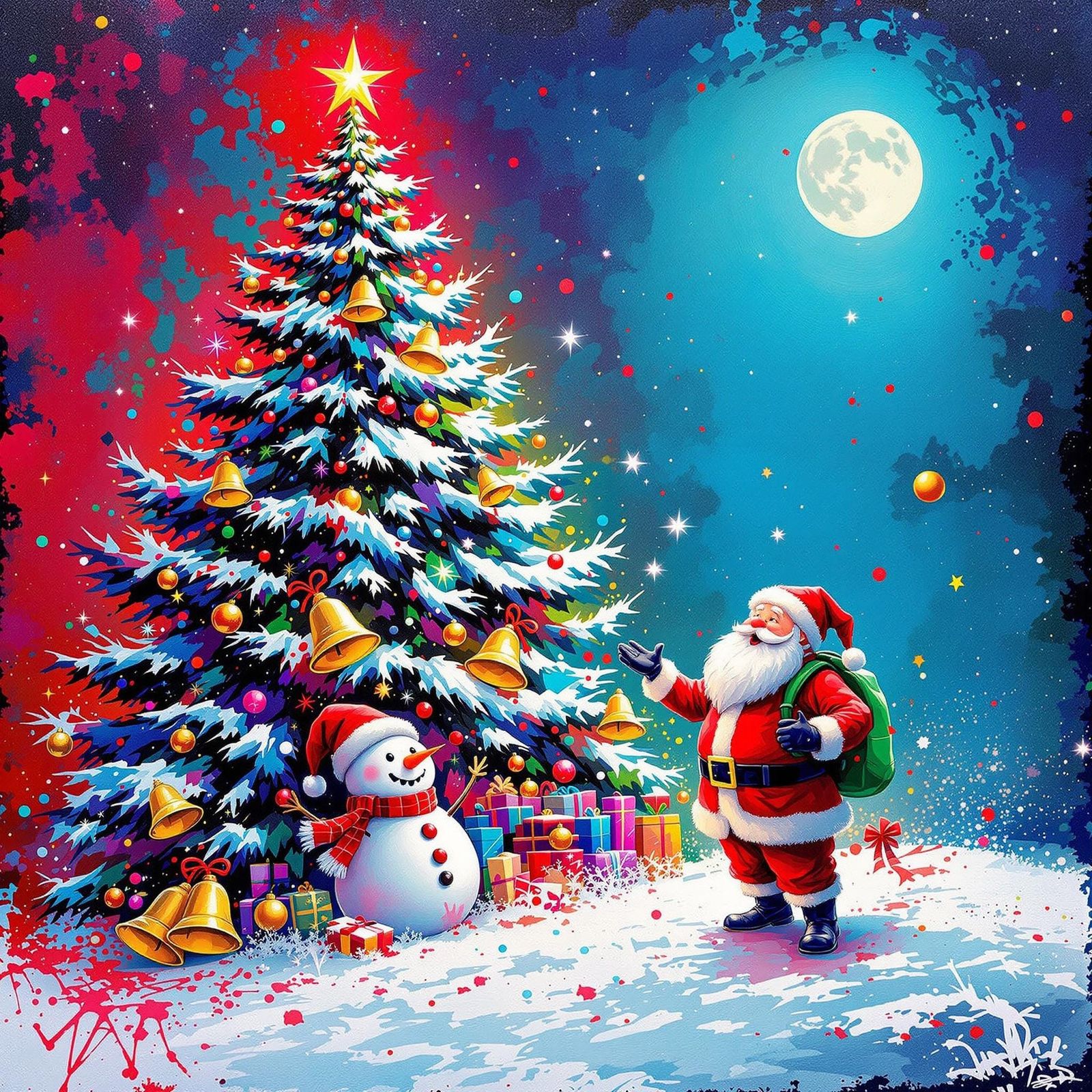 Surreal Holiday Mashup in Vibrant Street Art Style