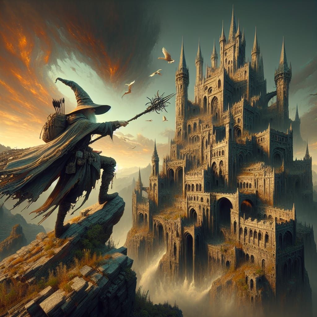 Fantasy Wizard on Ancient Castle Ruins