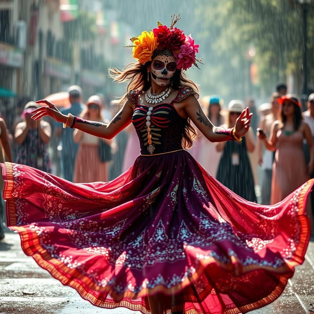Woman Dancing in Dios de los Muertos Style