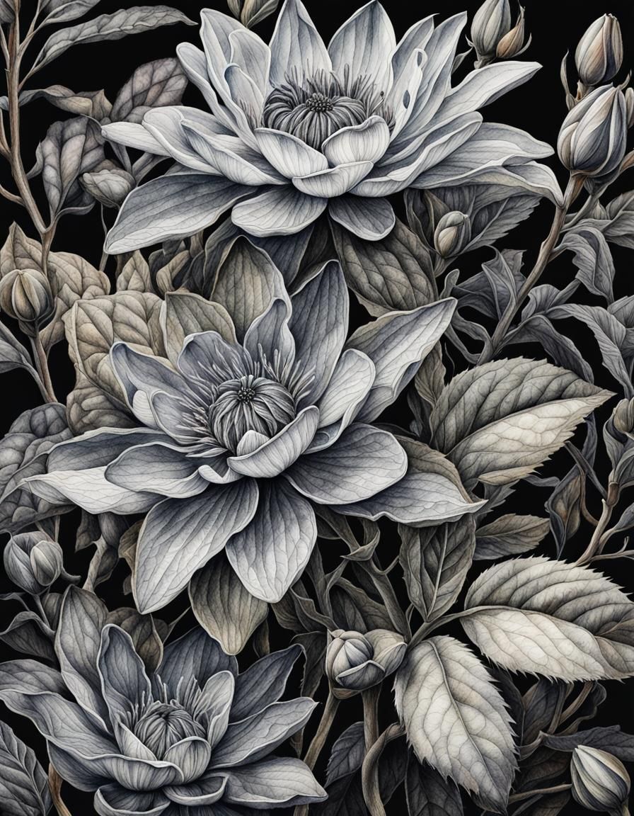 Botanical Watercolor Pencil Ink Drawing