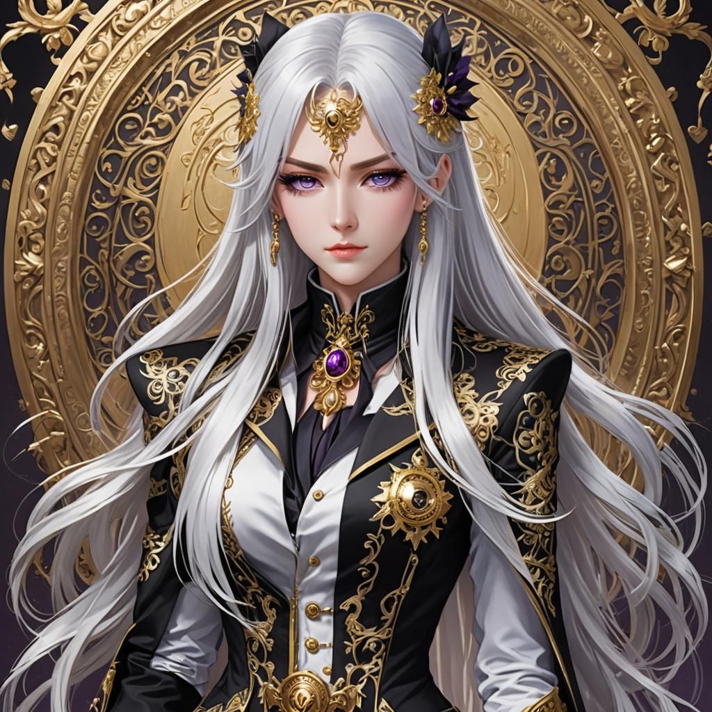 Anime Woman Portrait in Black Tailcoat