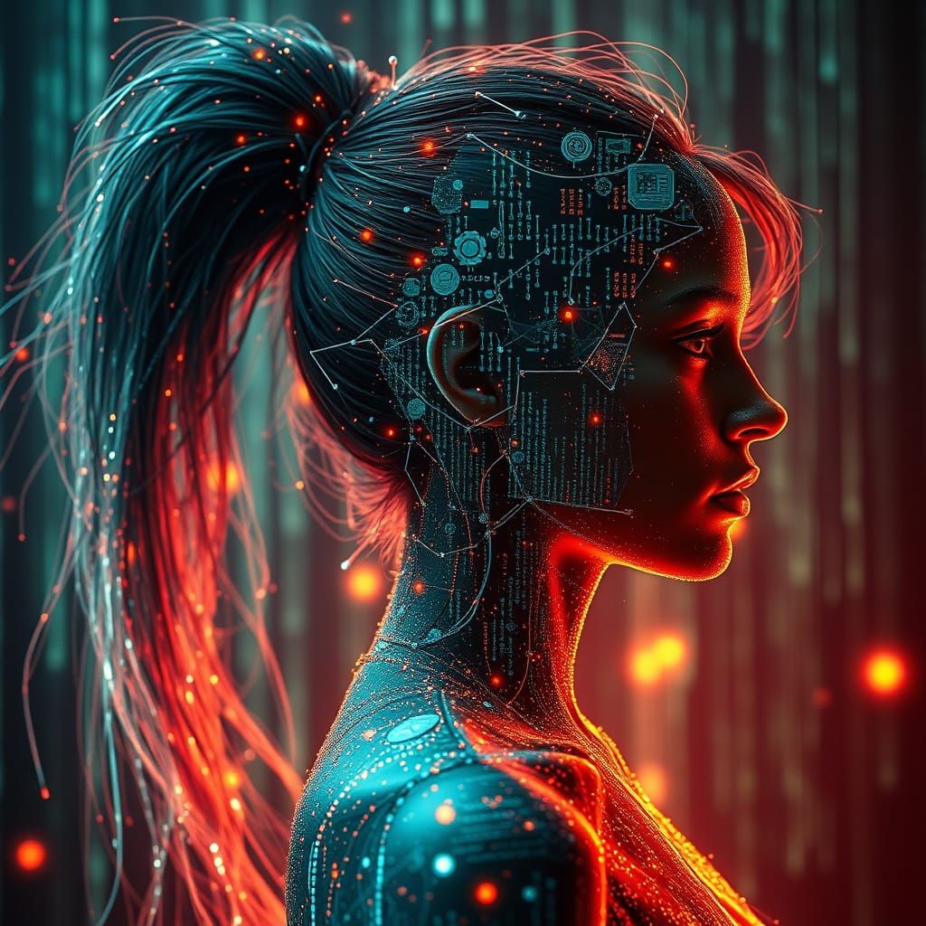 Sensual Fantasy: Woman Transforming into AI Lifeform