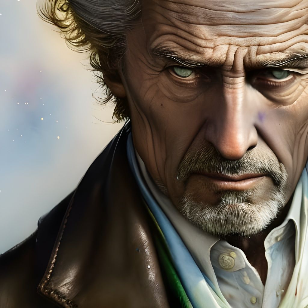 Worried Old Man Portrait in Acrylic Ink and Aquarelle