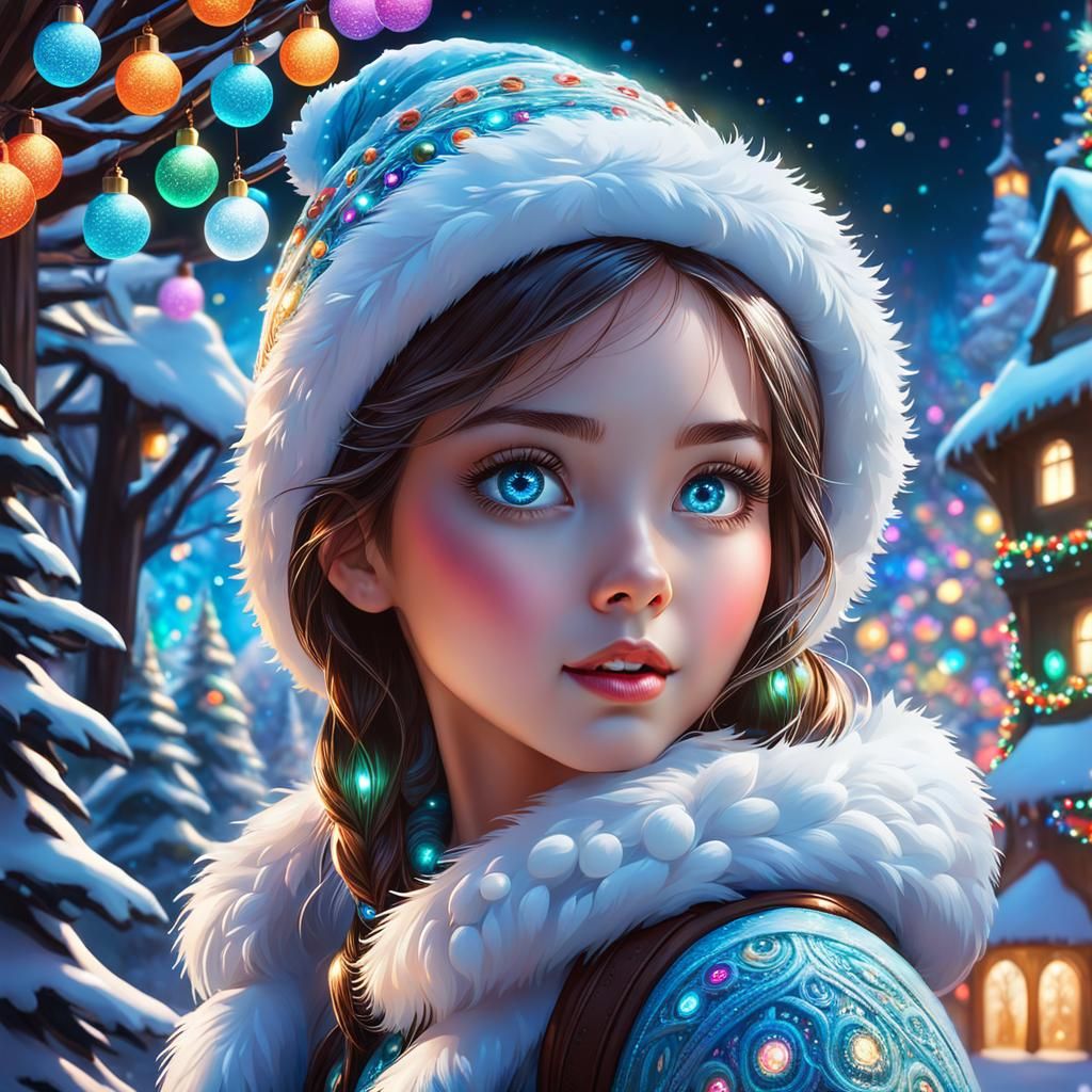 Little Girl in a Bioluminescent Christmas Fantasy