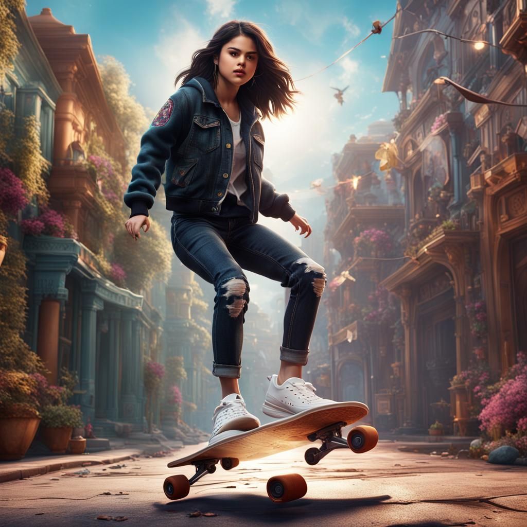 Selena Gomez Kickflip: Detailed Matte Painting