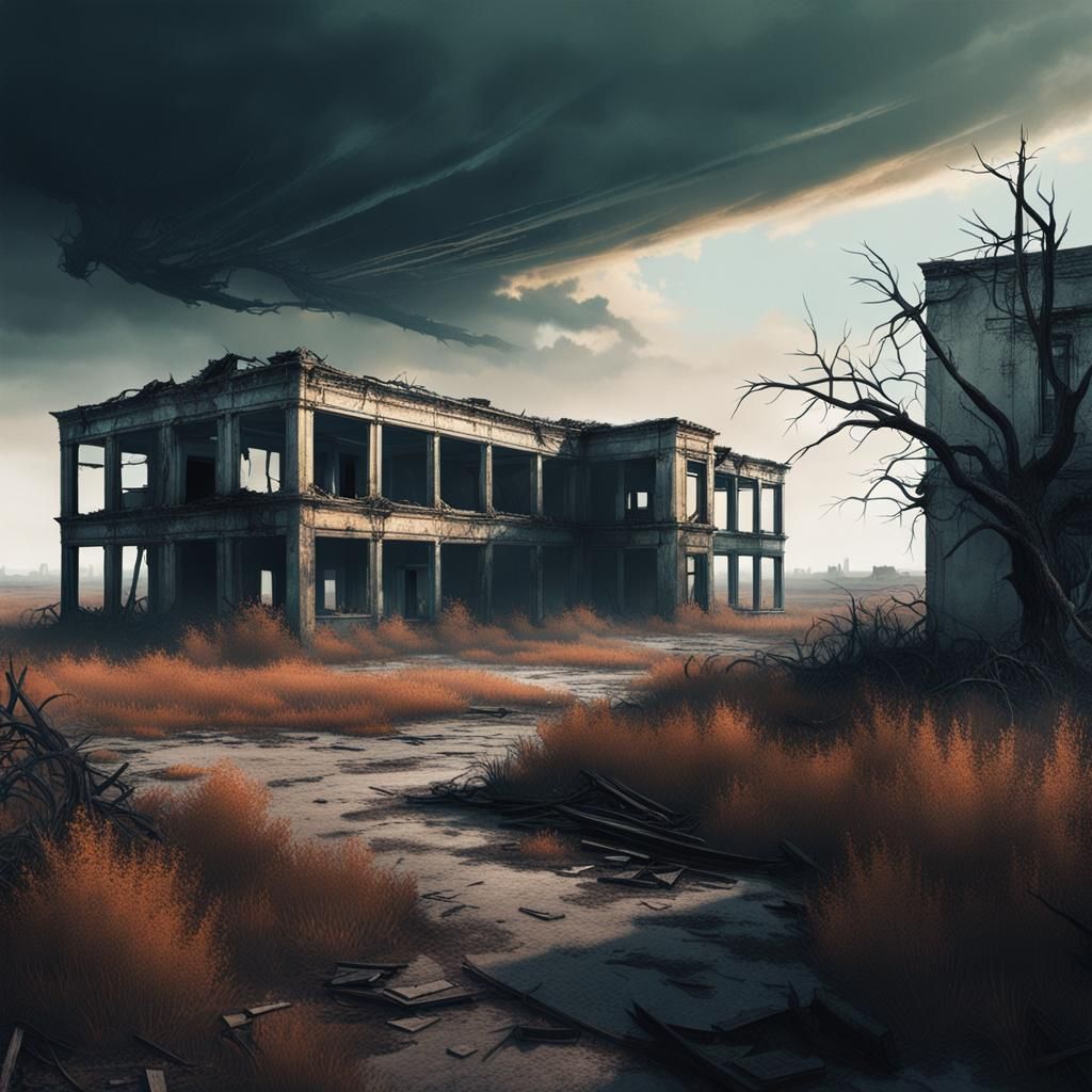 Post-Apocalyptic Desolate Landscape with Abandoned Buildings