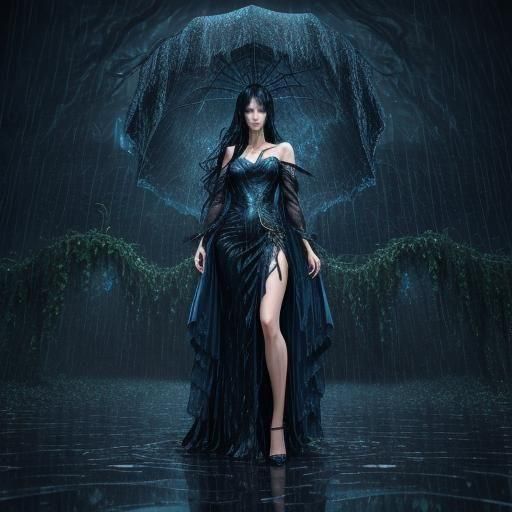 Woman in Rain with Vines, Hyperdetailed 3D Shading