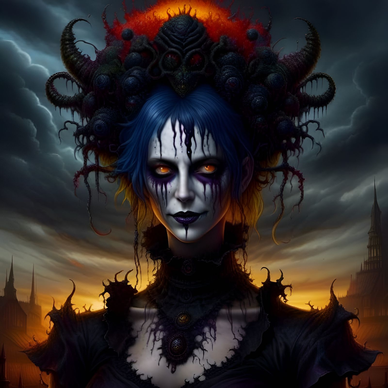 Elegant Biohazard Fey Demon in Ominous Sunset
