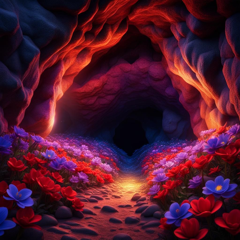 Glowing Flowers in Magnificent Cave Creation