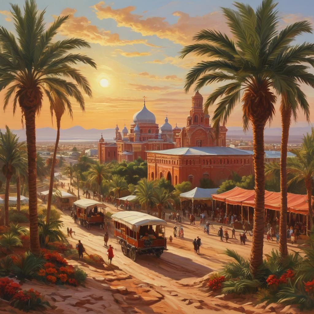 Astrakhan Cityscape: Epic Oil Painting in Desert