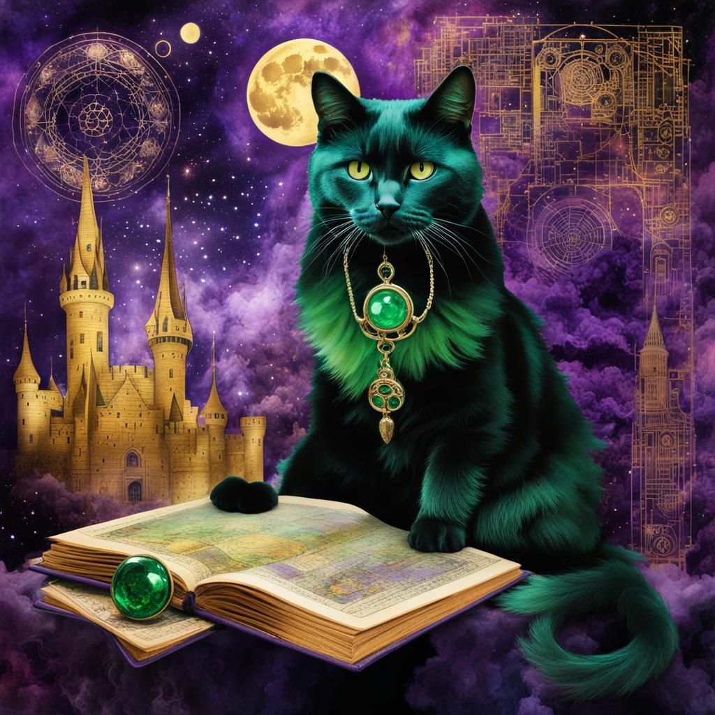 Mystical Cat Wizard in Vintage Mixed Media