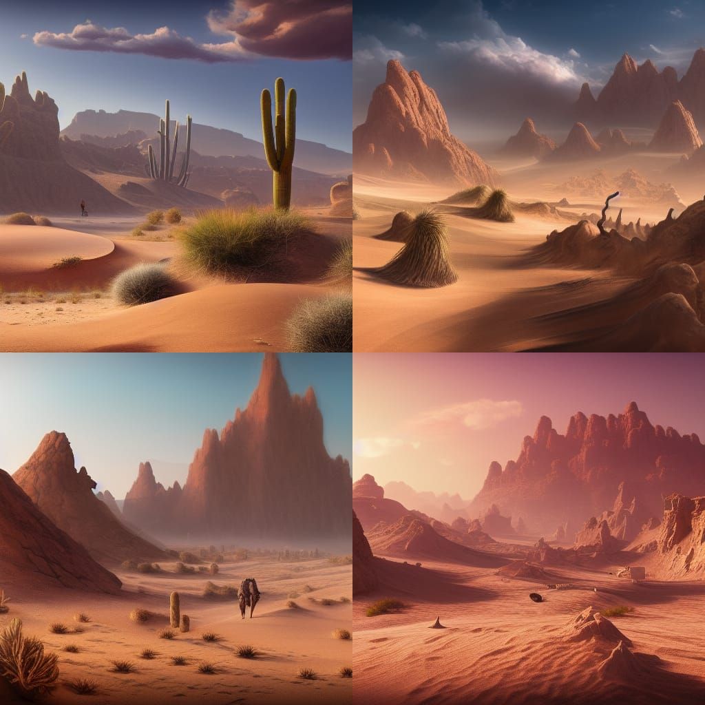 Early Morning Desert Landscape in Matte Painting Style