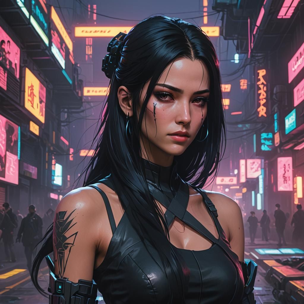 Cyberpunk Rose Queen in Neon Noir Style