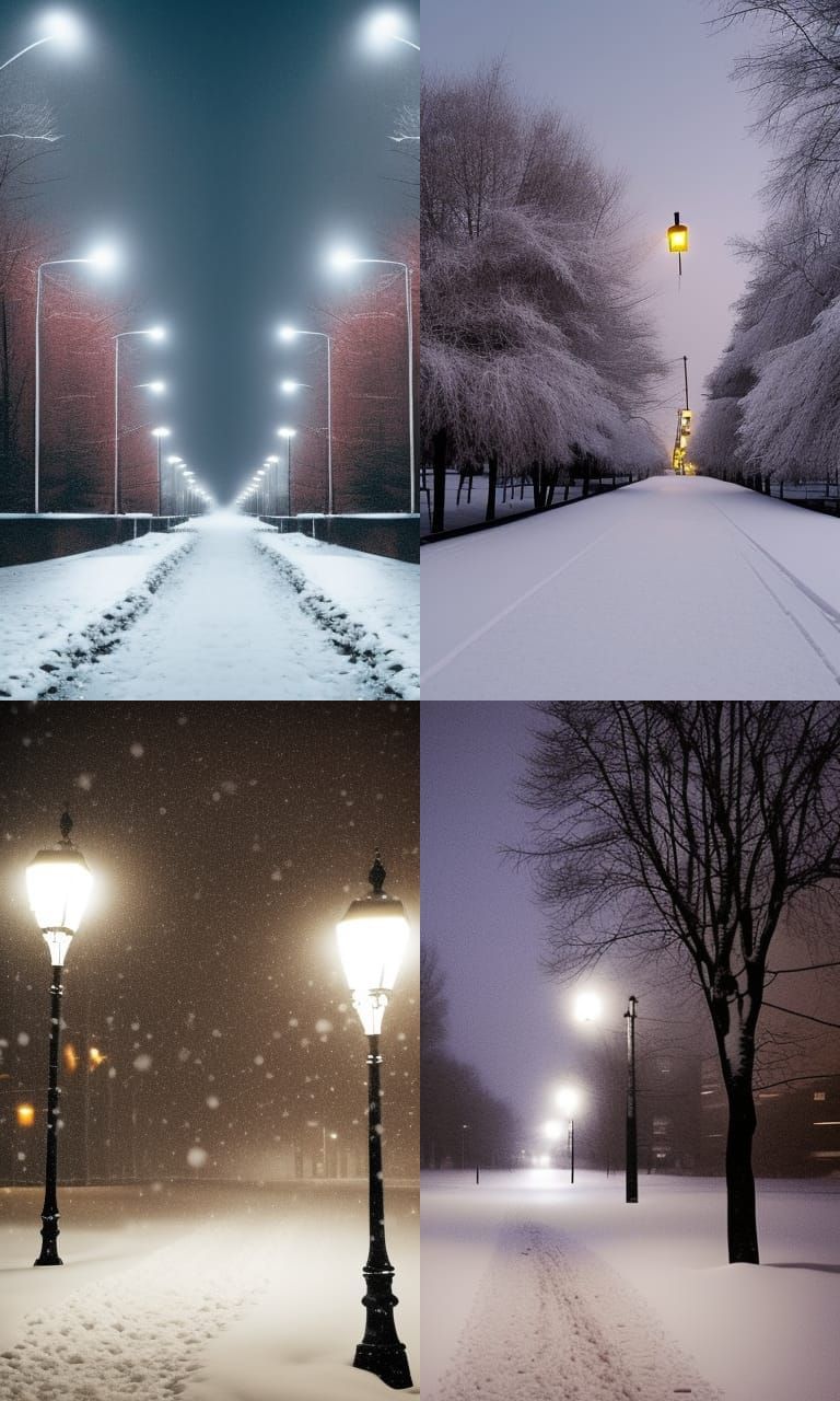 Kenopsia: Snowy Path at Dusk Under Streetlights