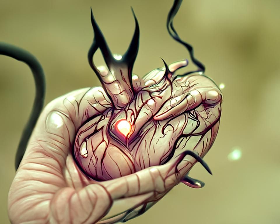 Demonic Hand Crushing Heart: Digital Art