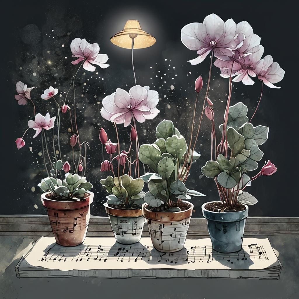 Cyclamen in Winter Light: Watercolor Illustration