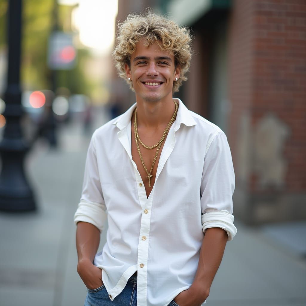 Young Man with Blonde Hair and Gold Earring