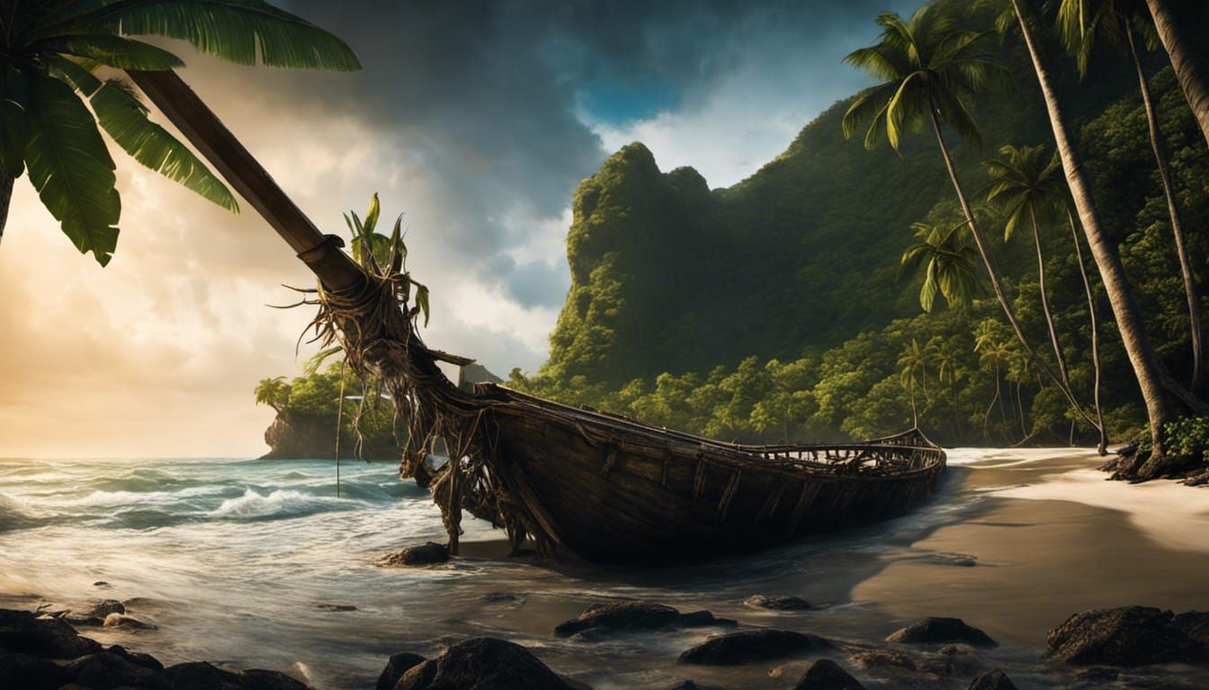 Surreal Tropical Beach with Dark Waterfalls