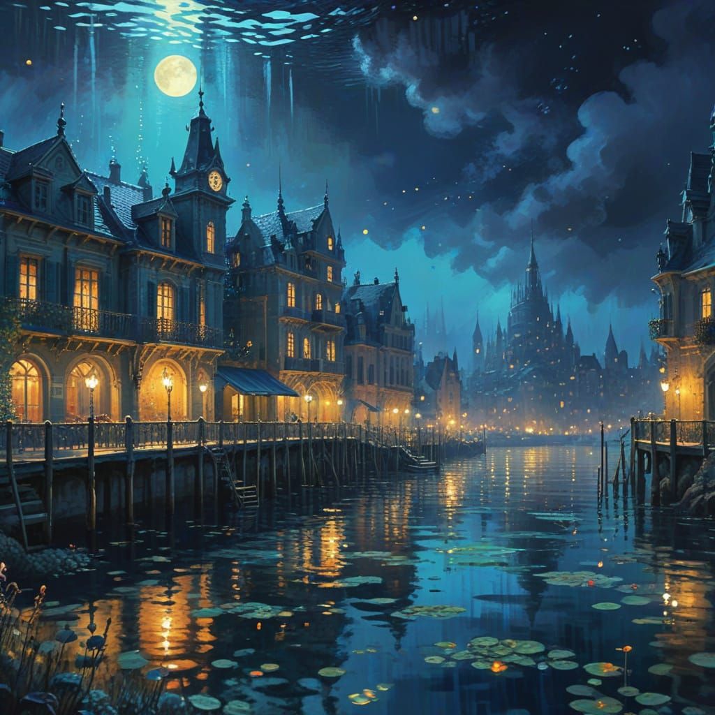 Fairytale Ocean City in Impressionist Gouache