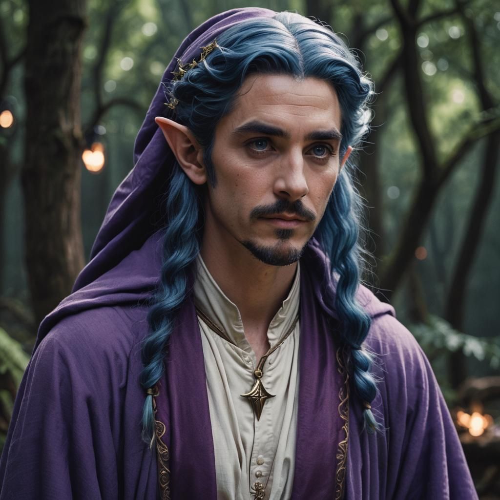 Cinematic Elf Wizard in Purple Robes