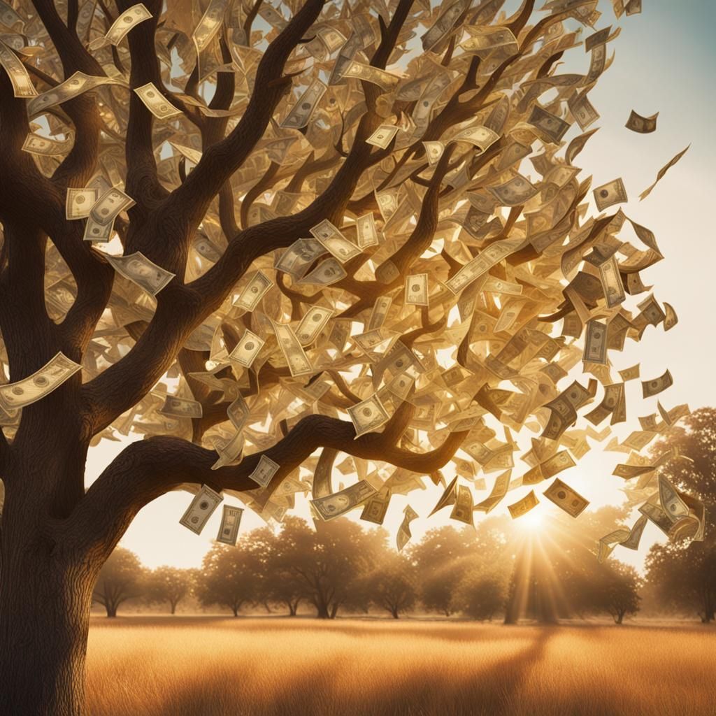 Golden Money Tree in Magical Realism Style