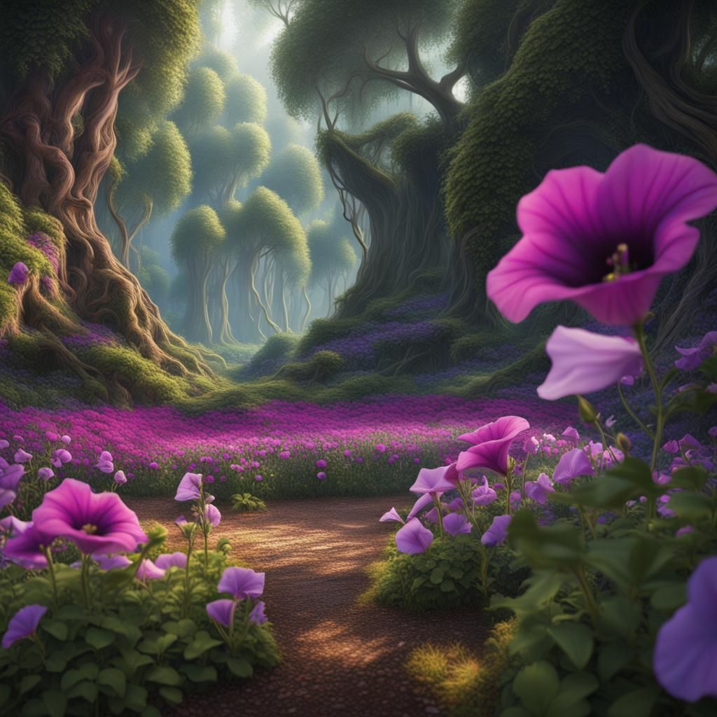 Petunias Blooming in a Fantastical Forest