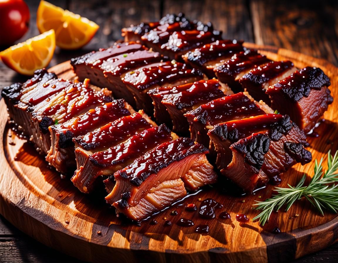 Smoked BBQ Ribs in Vibrant Oil Painting Style
