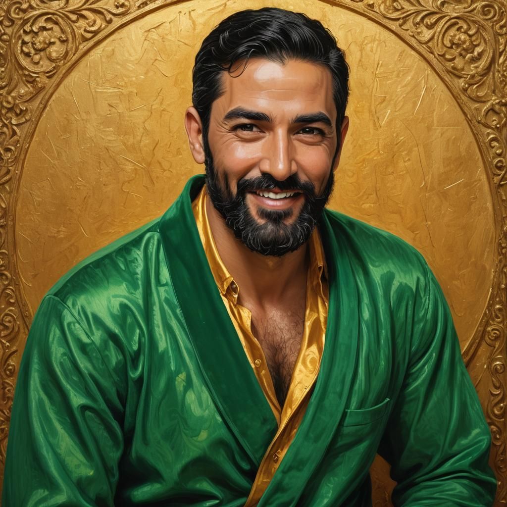 Handsome Man in Velvet Robe with Golden Background