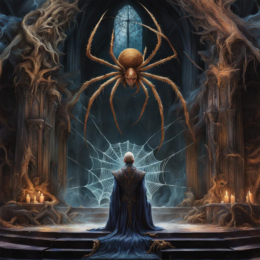 Drider Cleric Praying to Llolth in Temple