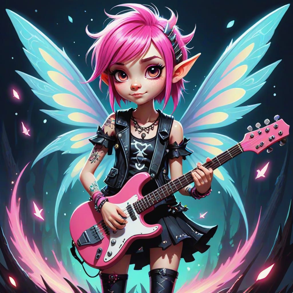Whimsical Punk Rocker Fairy in Comic Book Style