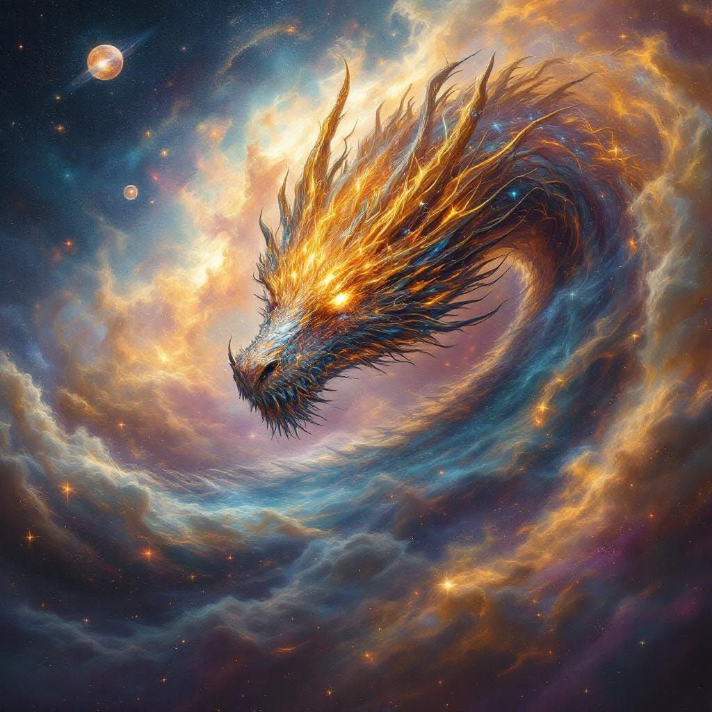 Celestial Dragon Soaring Through Vibrant Nebula