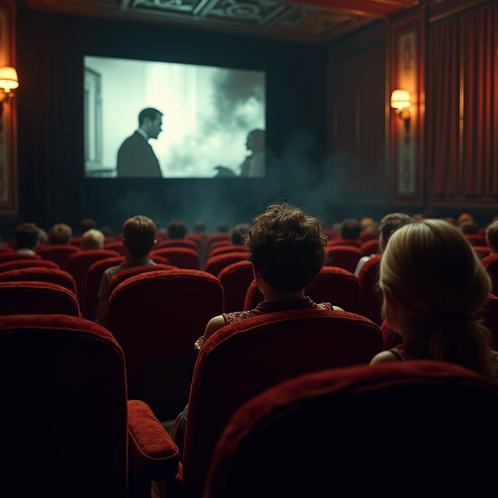 Noir Film in a 1950s Movie Theater