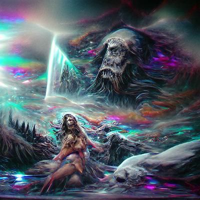 Holographic Astral Valhalla Illustration in Mixed Media