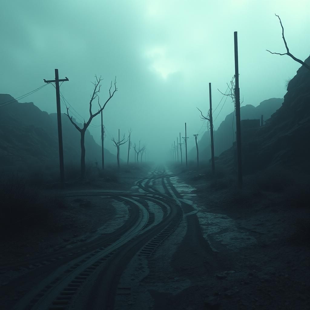 Eerie Desolate Landscape in Hyperrealism Style