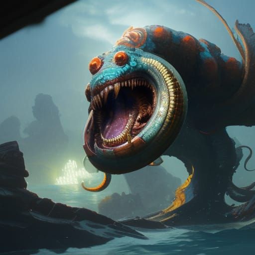 Majestic Kraken Rising: Hyperdetailed Concept Art